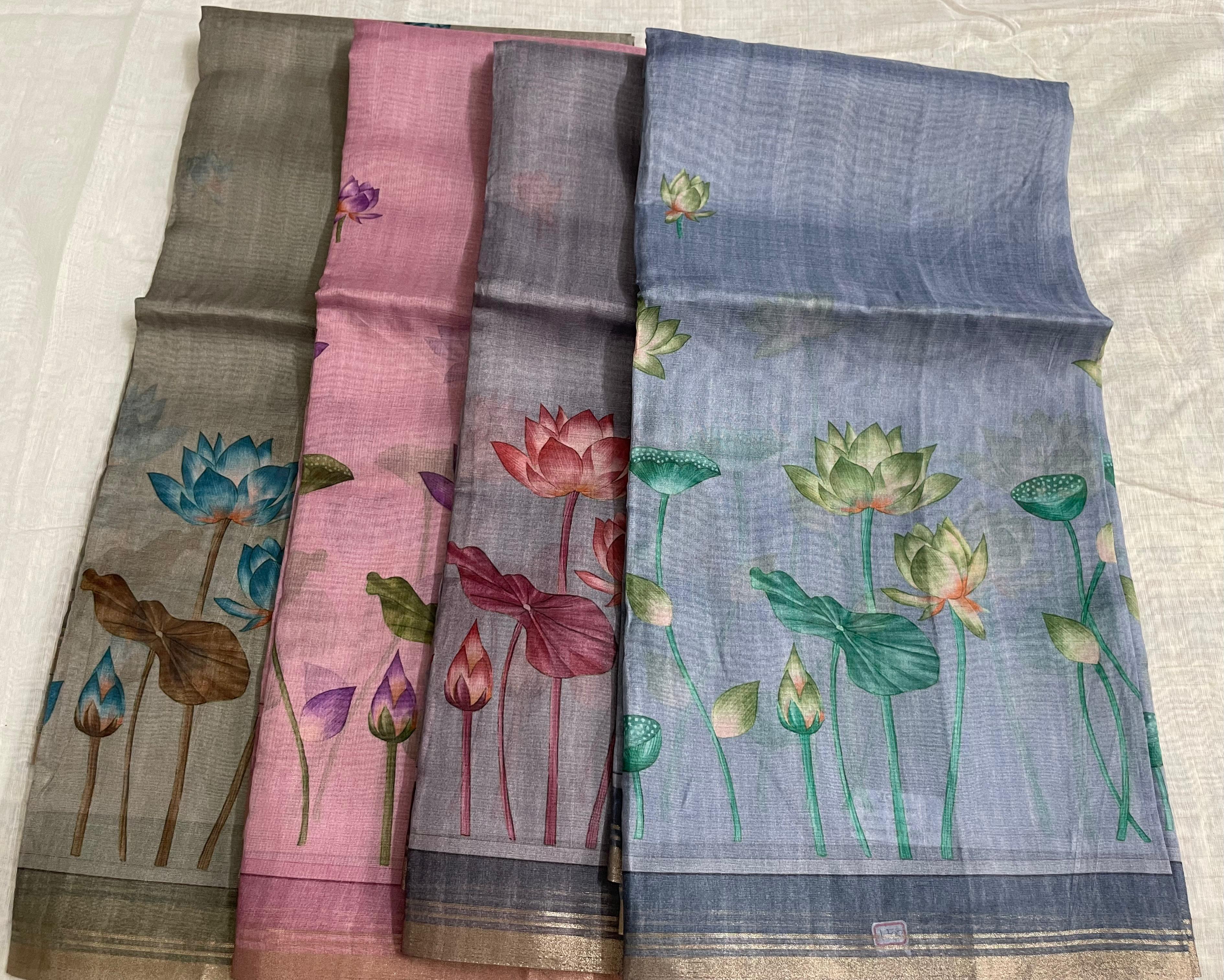 organza sarees with printed blouse