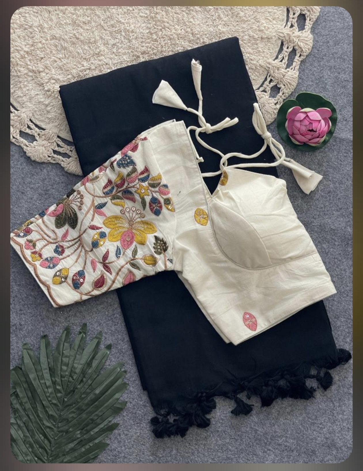 Pure khadi cotton ready to wear saree saree with ready to wear blouse(  adjustable upto 42 size)