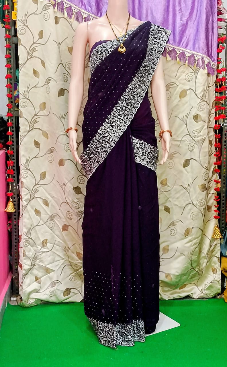 pure chiffon embroidery work weight less and smooth fabric also with blouse