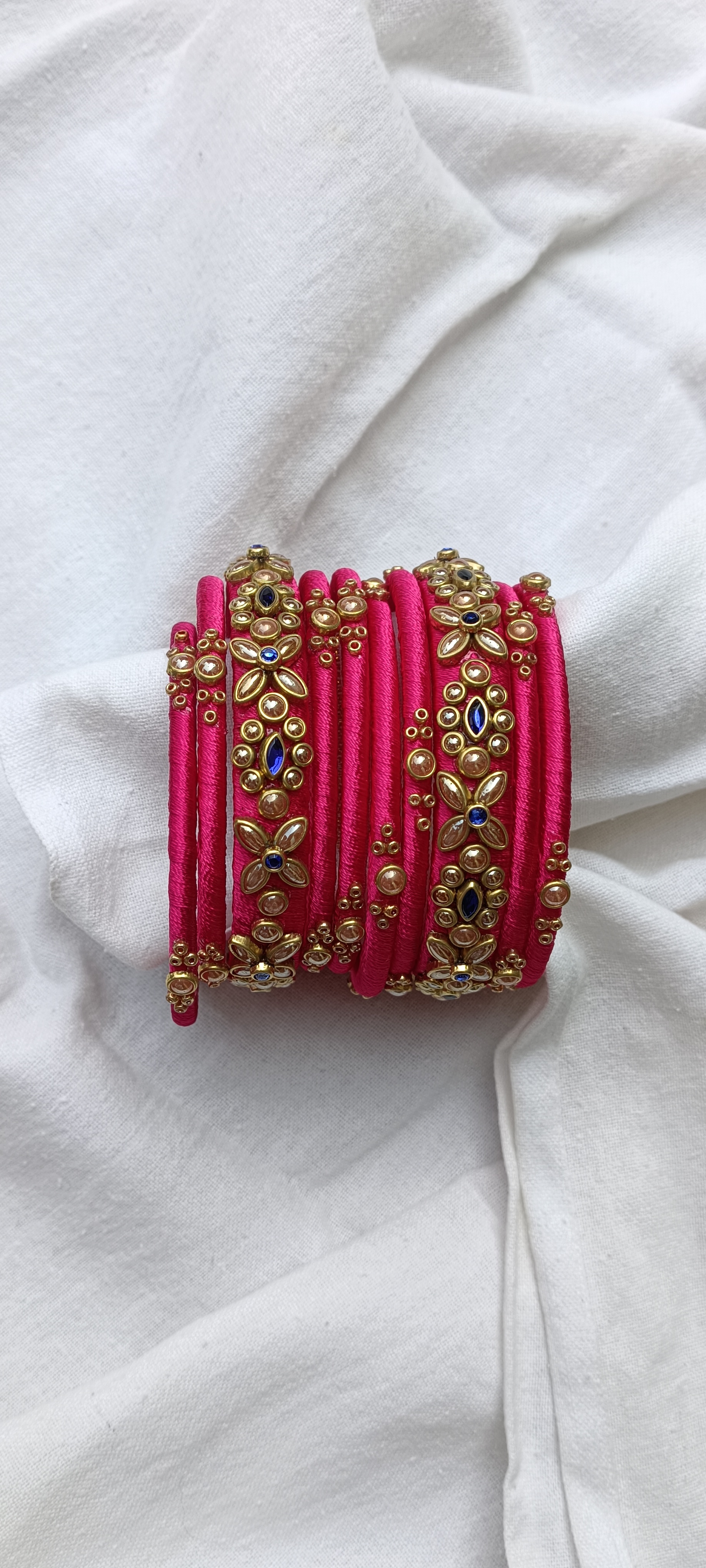 Bridal Pink Silk Thread Stone Bangles (Handmade) thumbnail 6