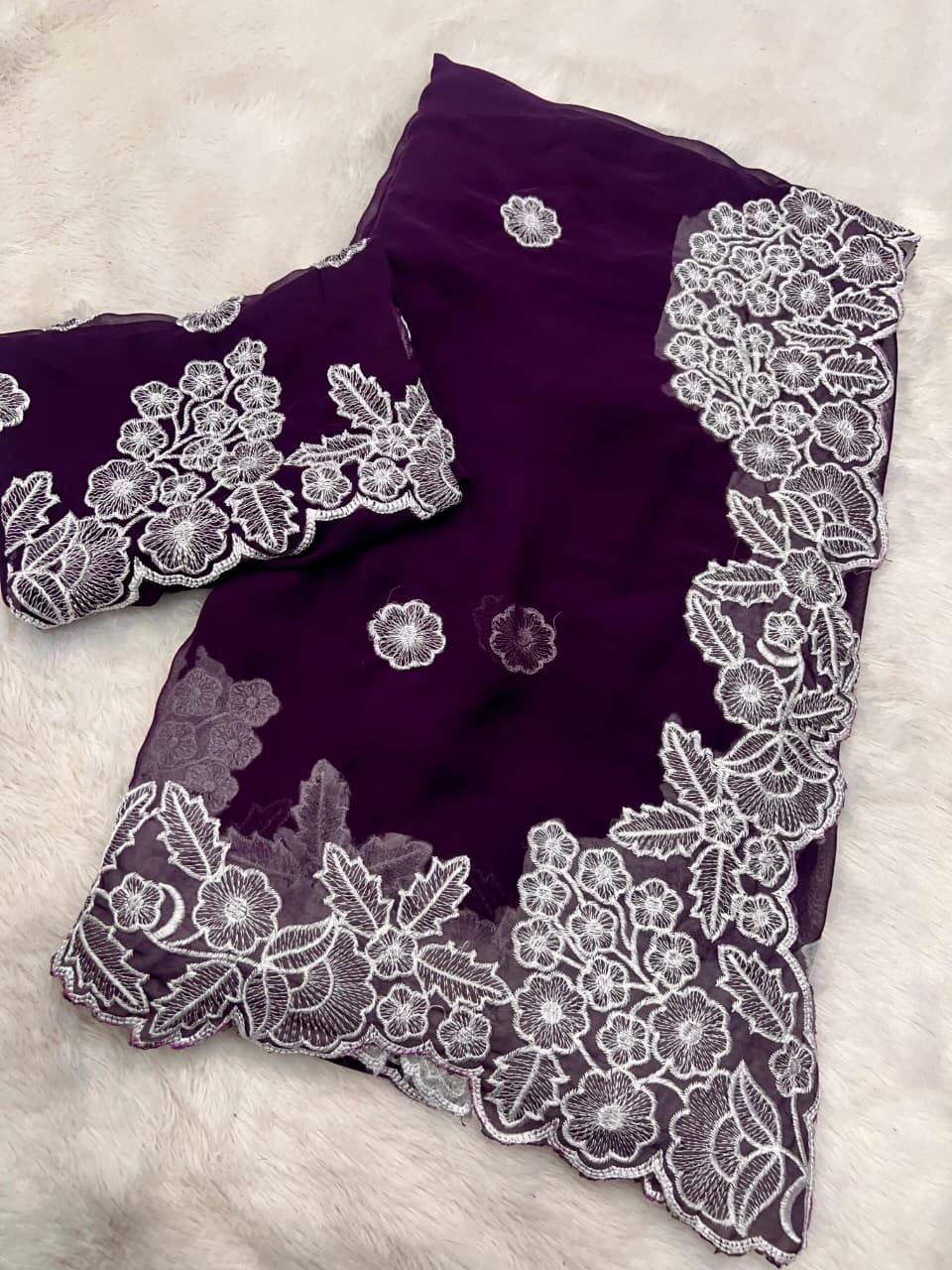 New Arrivals   Georgette  Multi Emrodairy Work Saree beautiful cutwork border With  Running cut Work Blouse