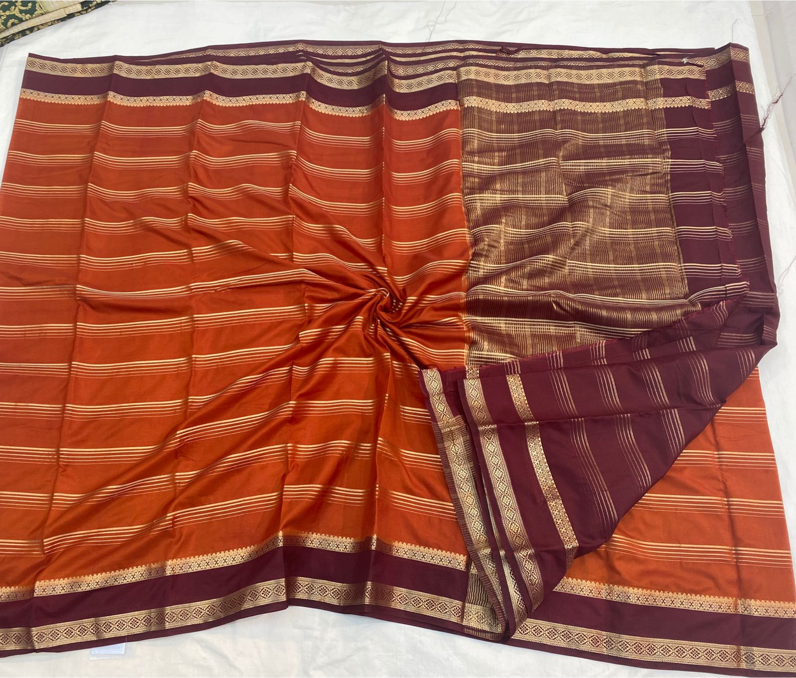 Elegant Rust Orange Mysore Crape Silk Saree