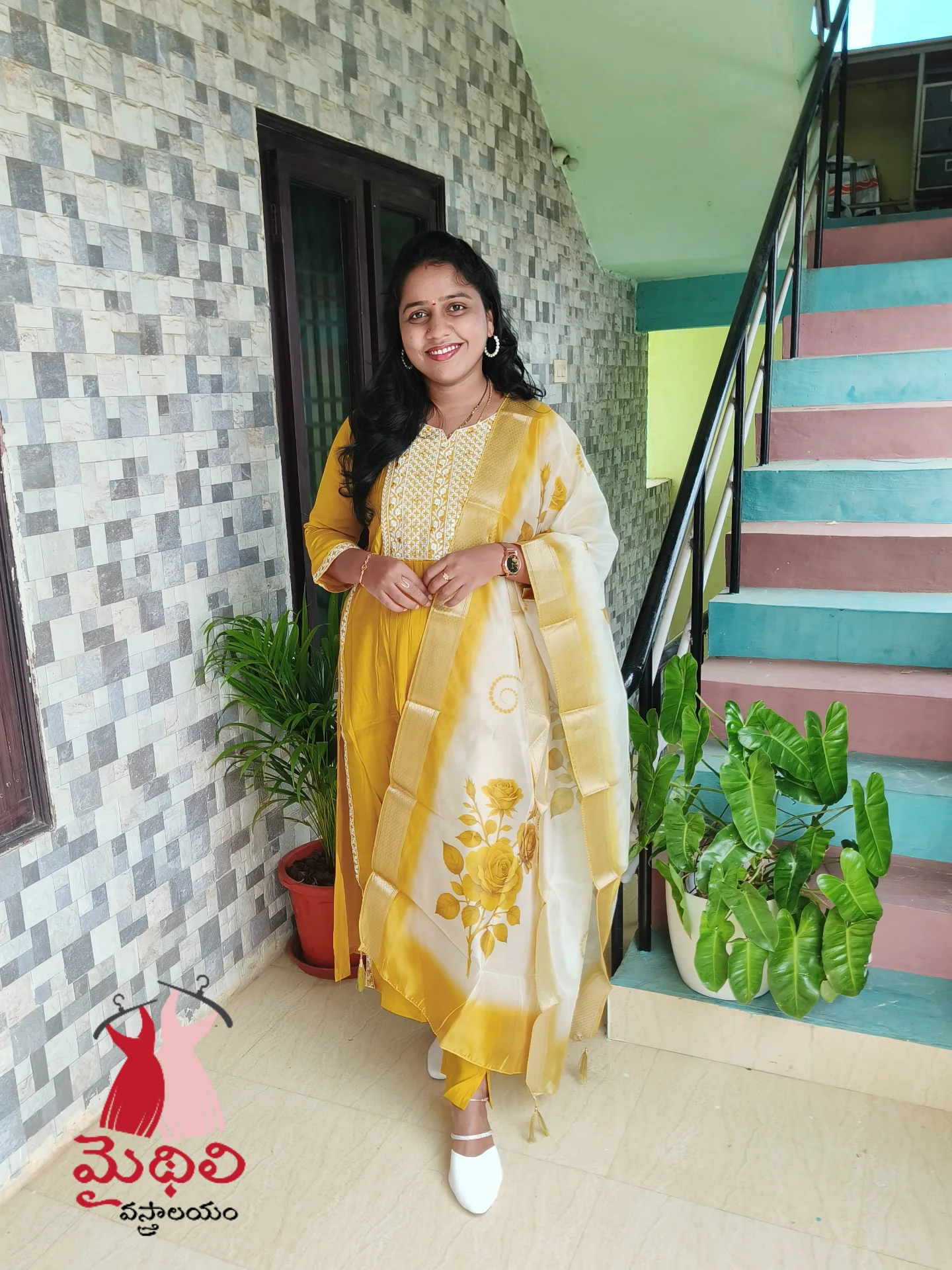 Sunshine Delight Yellow and White Ethnic Maxi Dress