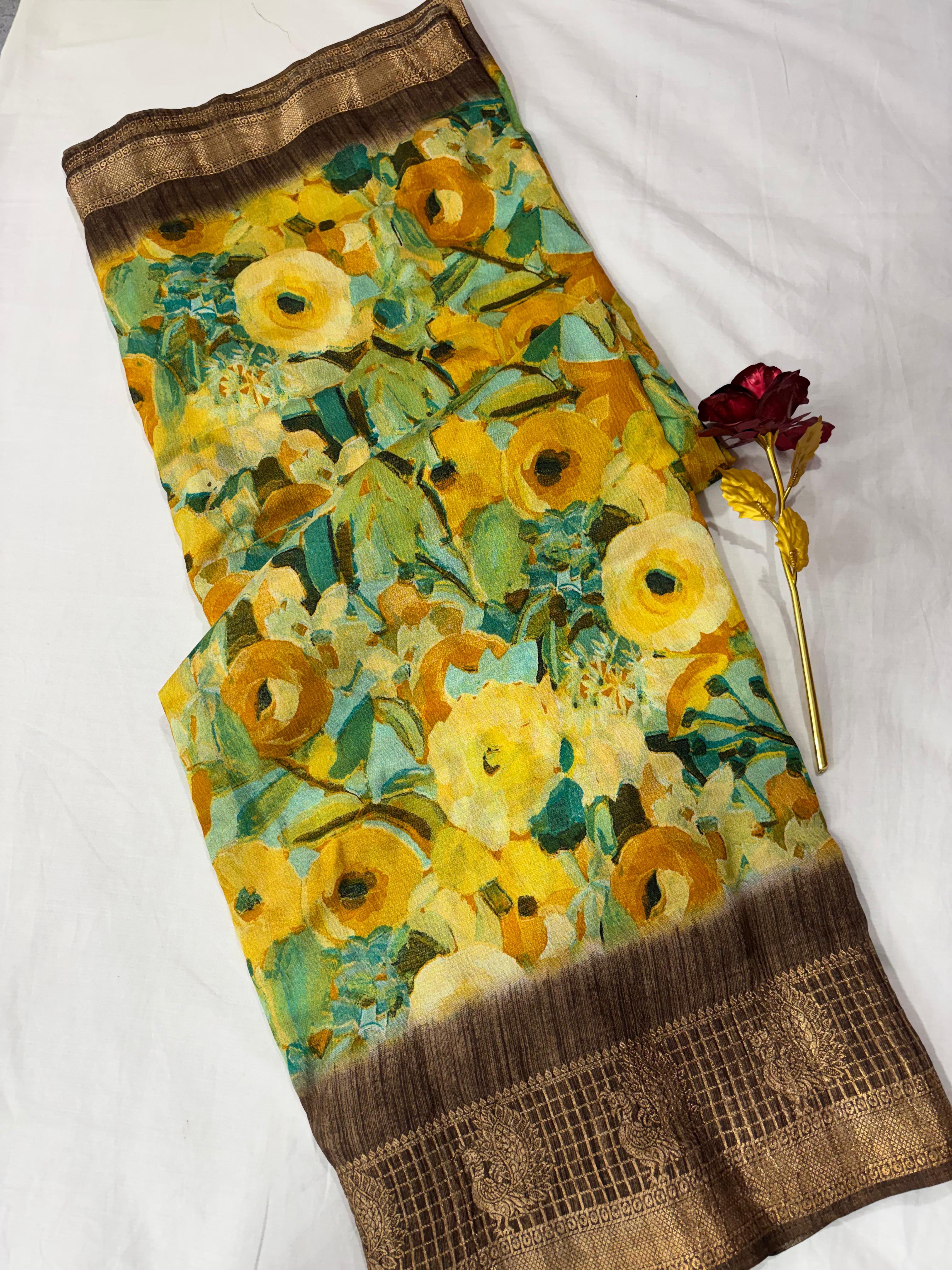 Elegant Crush Georgette Saree with Digital Pattern Designer Pallu