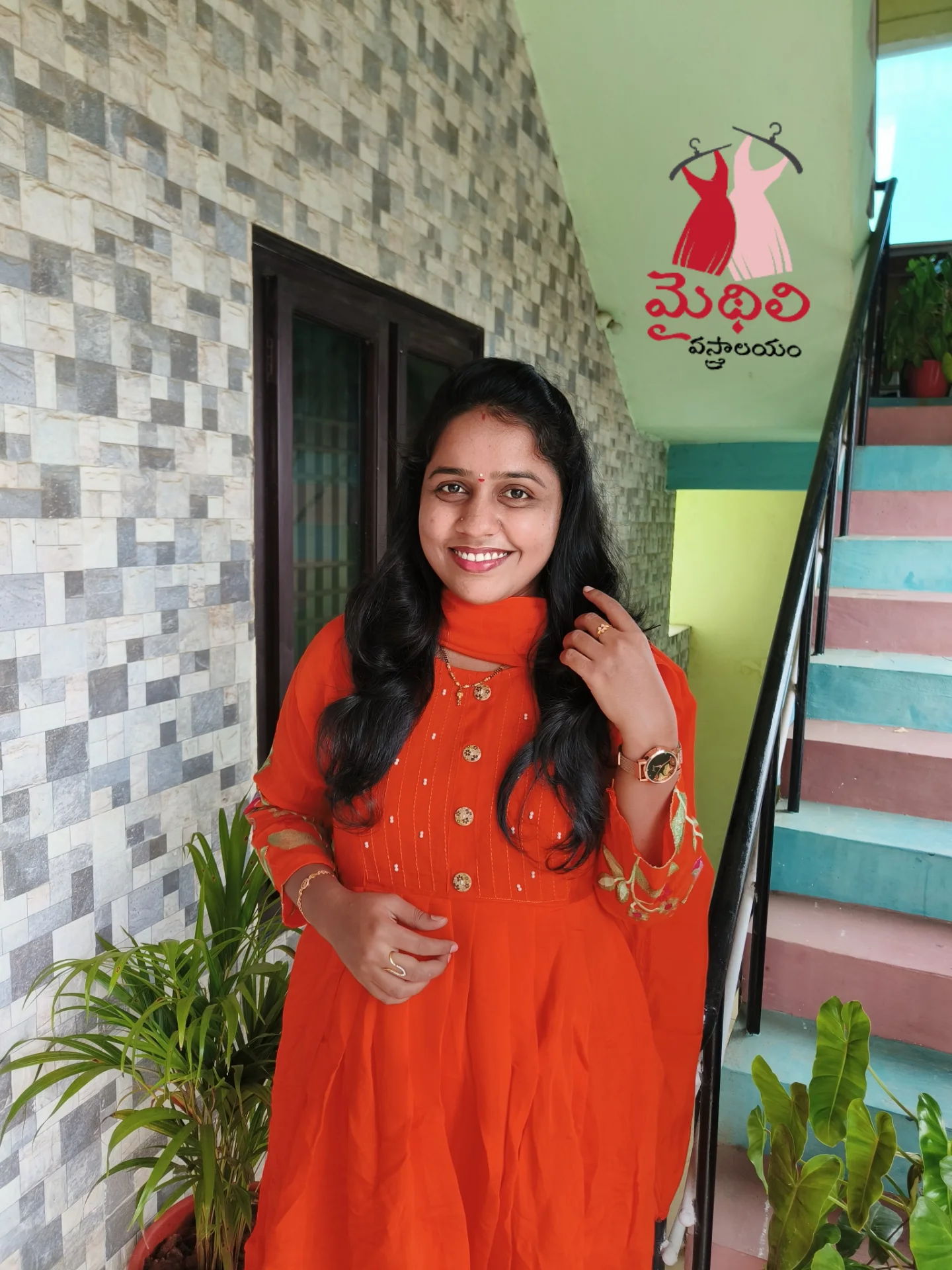 Vibrant Tangerine Ethnic Kurta Set with Embroidery Detail