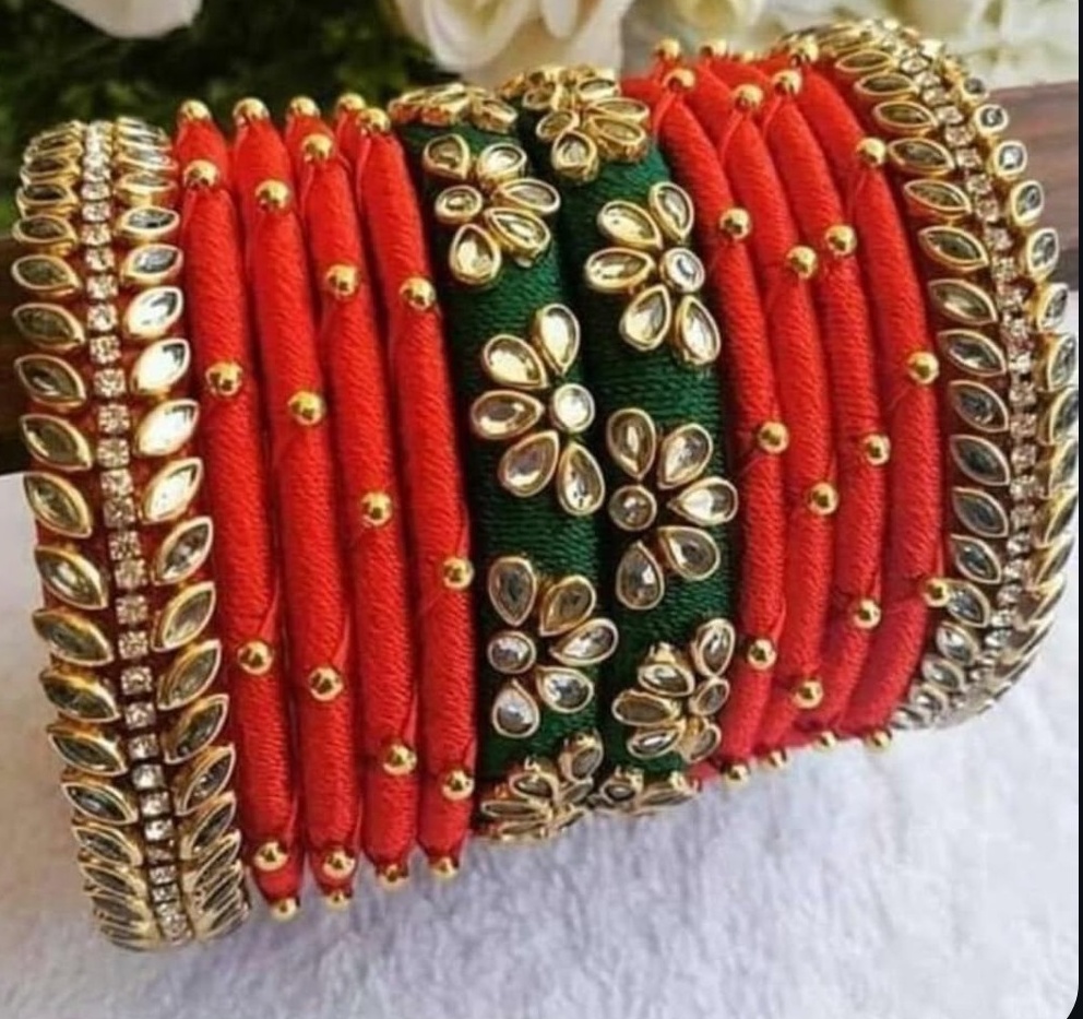 silk theard bangles,kundan bangles ,bridal thread bangles