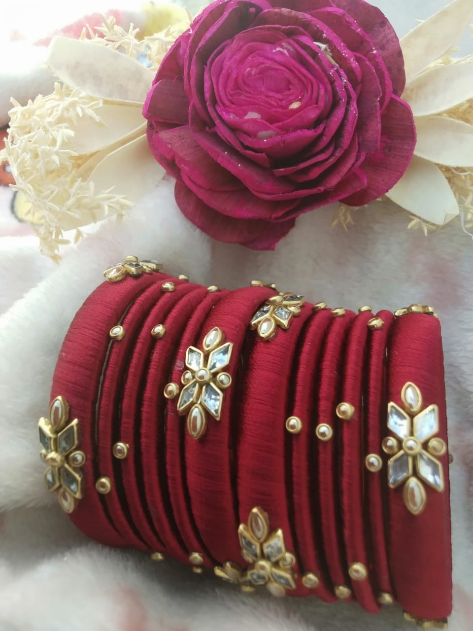 Silk theard bangles, Bridal Kundan bangles