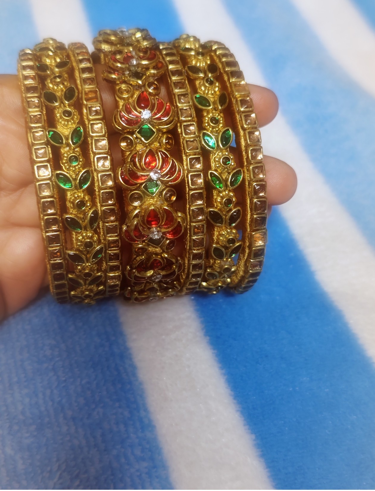 gold green red bridal set bangles