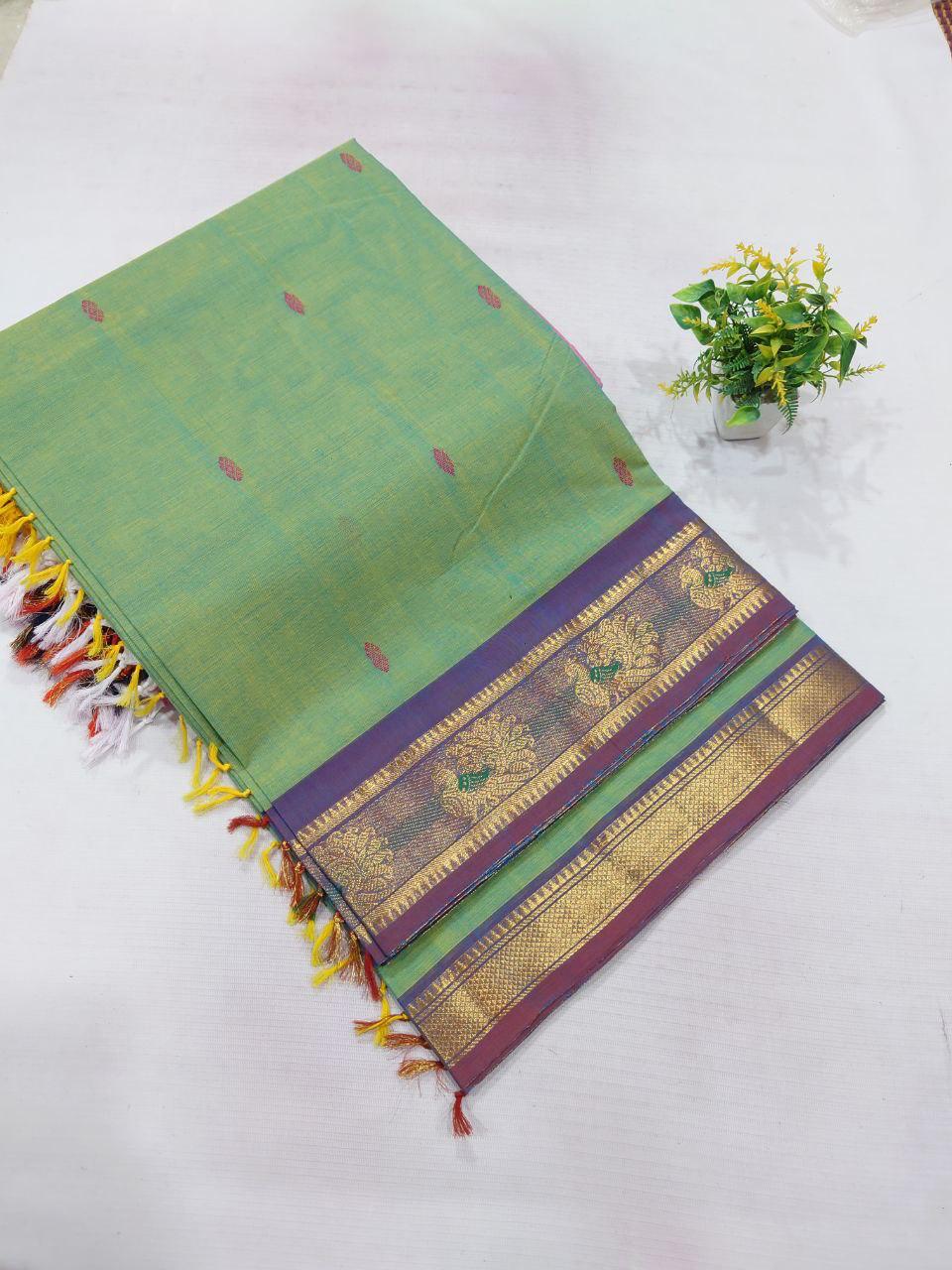 kanchi cotton saree with running blouse,(100 count ) .6.3 mtrs Length saree.pure cotton 100%.